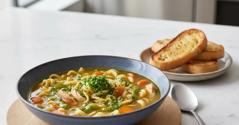 Sopa de risoni com espinafre e frango