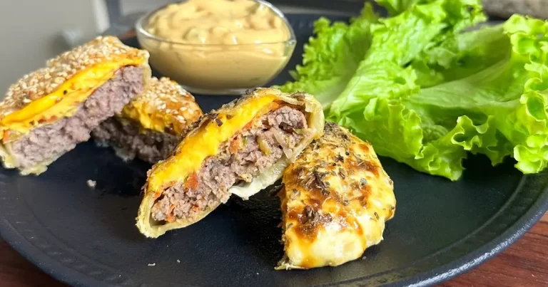 Hambúrguer fit assado na massa de pastel