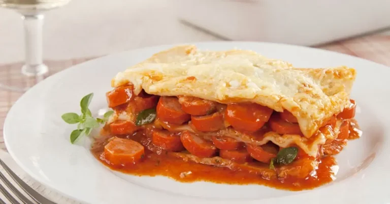 Foto da receita de Lasanha de salsicha com massa de pastel