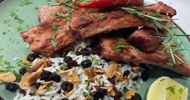 Foto da receita de Costela suína grelhada e arroz com amêndoas