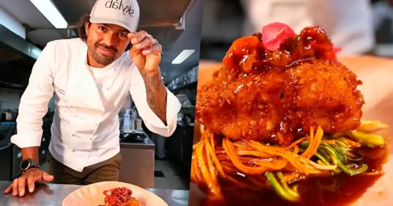 Foto da receita de Escabeche de peixe com caldo de porco e crocante de torresmo