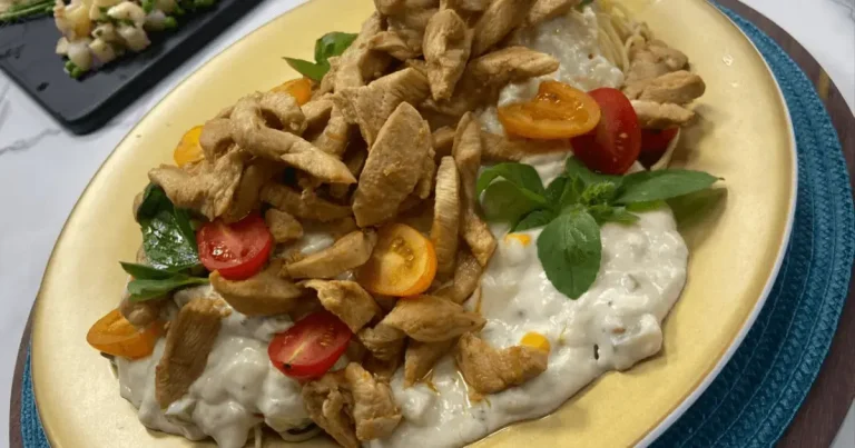 Foto da receita de Espaguete cremoso com frango ao molho cítrico
