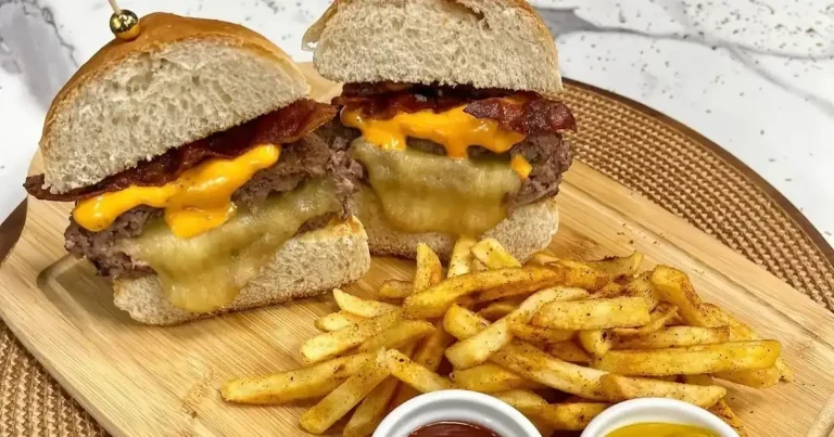 Foto da receita de Hambúrguer recheado com queijo ao molho cheddar
