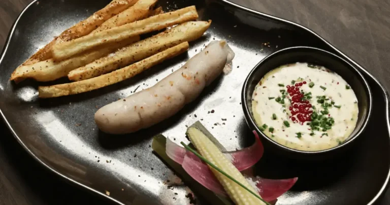 Foto da receita de Linguiça de peixe com picles e batata frita