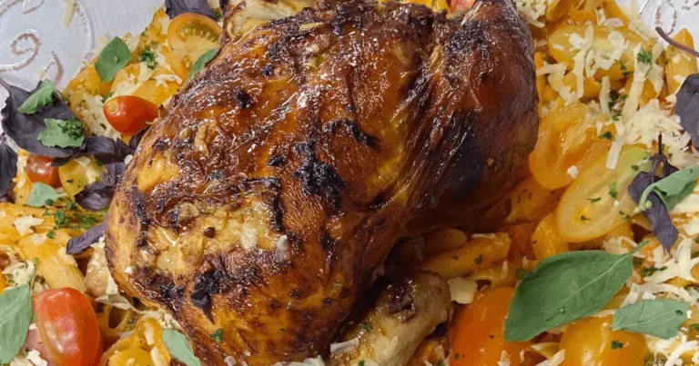 Foto da receita de Macarrão com frango assado na cerveja e mel