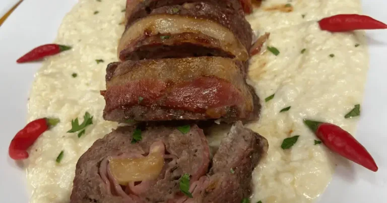 Foto da receita de Rocambole de carne com molho de queijos