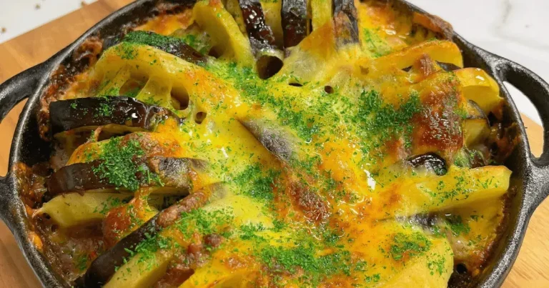 Foto da receita de berinjela com carne moída e batata