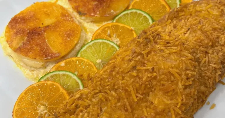 Foto da receita de Bife suíno à milanesa com batatas gratinadas