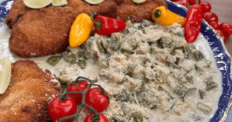 Foto da receita de Bisteca recheada empanada com creme de gorgonzola e abobrinha