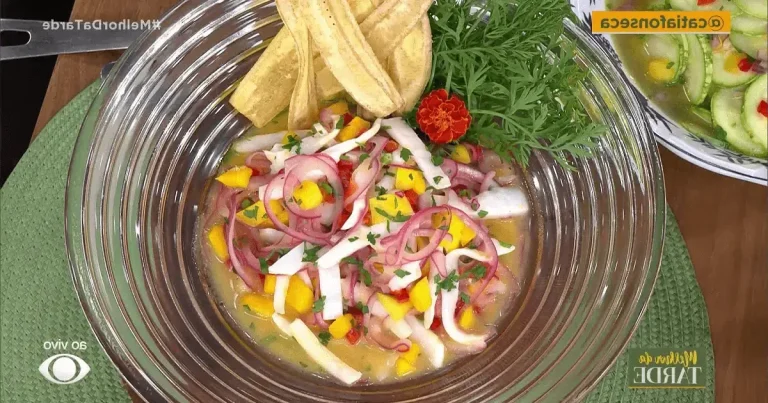 Foto da receita de Ceviche de coco, manga e chips de banana-da-terra