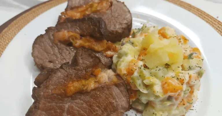 Foto da receita de Contrafilé recheado e maionese de mandioca