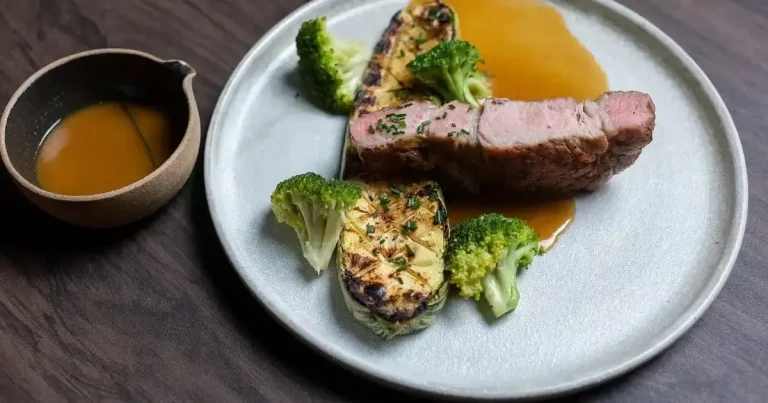 Foto da receita de Copa-lombo na brasa ao molho oriental de mel e laranja com legumes braseados