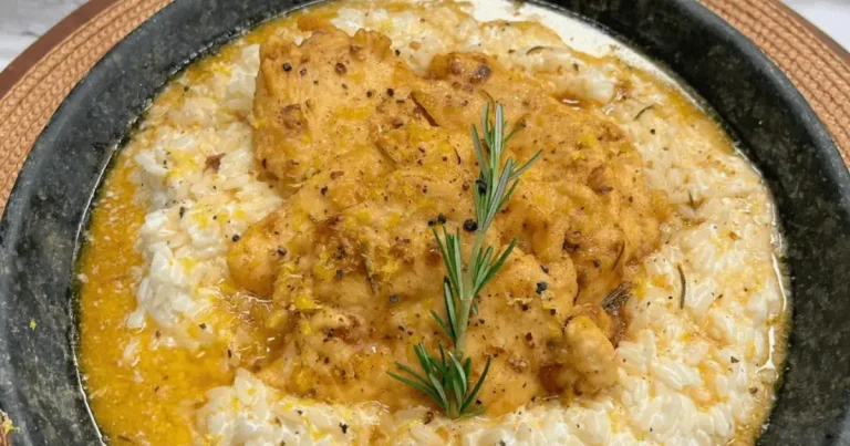 Foto da receita de Escalope de frango com arroz cítrico cremoso