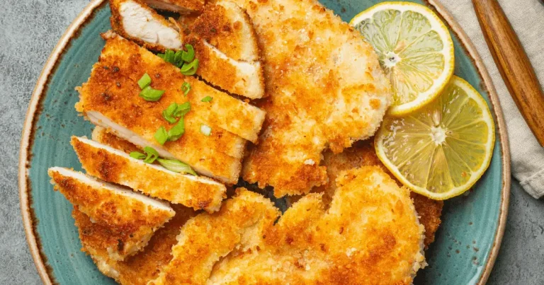 Foto da receita de Frango empanado e purê de batata com alho e ervas