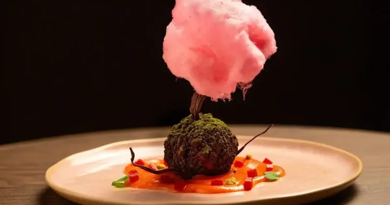 Foto da receita de Mousse de chocolate com wasabi fresco, goiabada e árvore de sakura de algodão doce