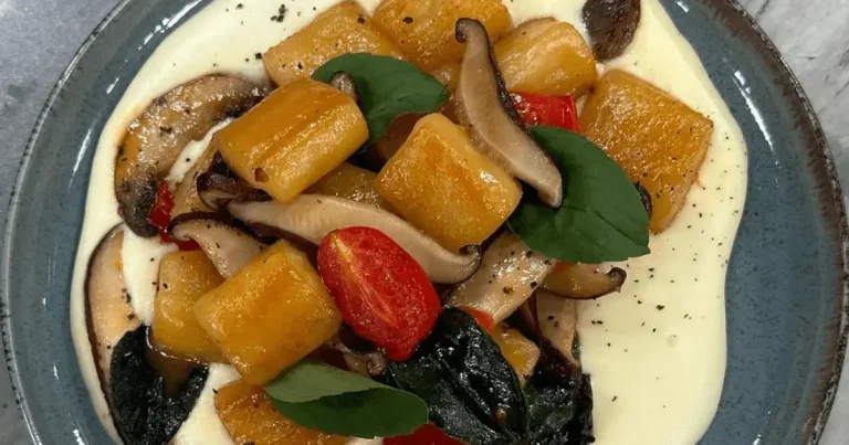 Foto da receita de Nhoque de mandioca com cogumelos