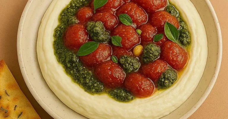Foto da receita de Antepasto de queijo cremoso com tomate confitado e manjericão