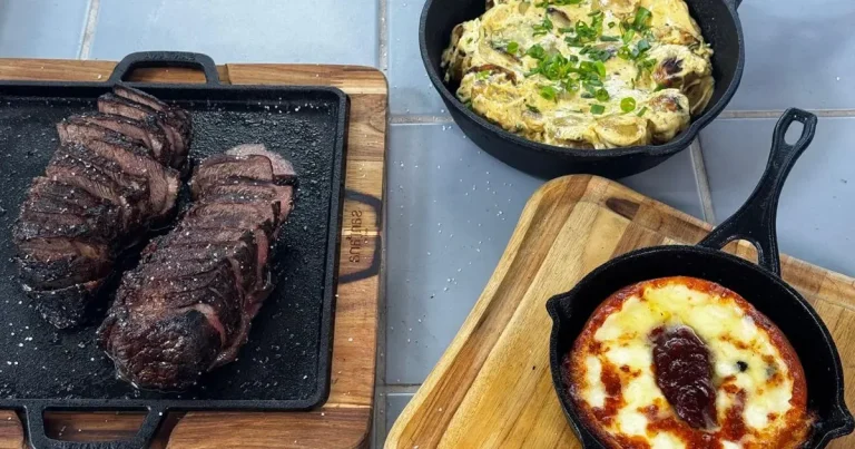 Foto da receita de Picanha com salada de batata assada e provoleta com geleia de pimentão