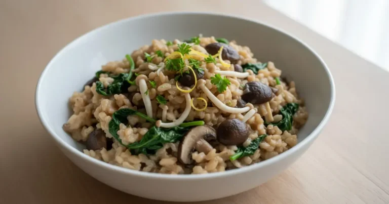 Foto da receita de Risoto nutritivo de arroz integral com cogumelos e espinafre