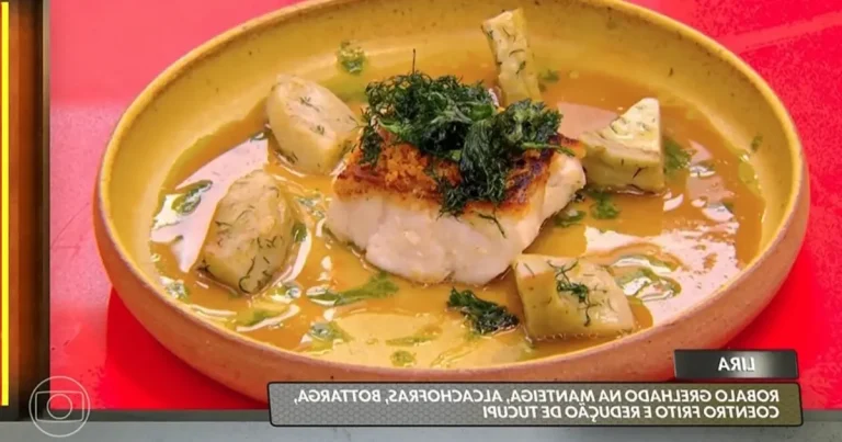 Foto da receita de Robalo na manteiga com bottarga e redução de tucupi